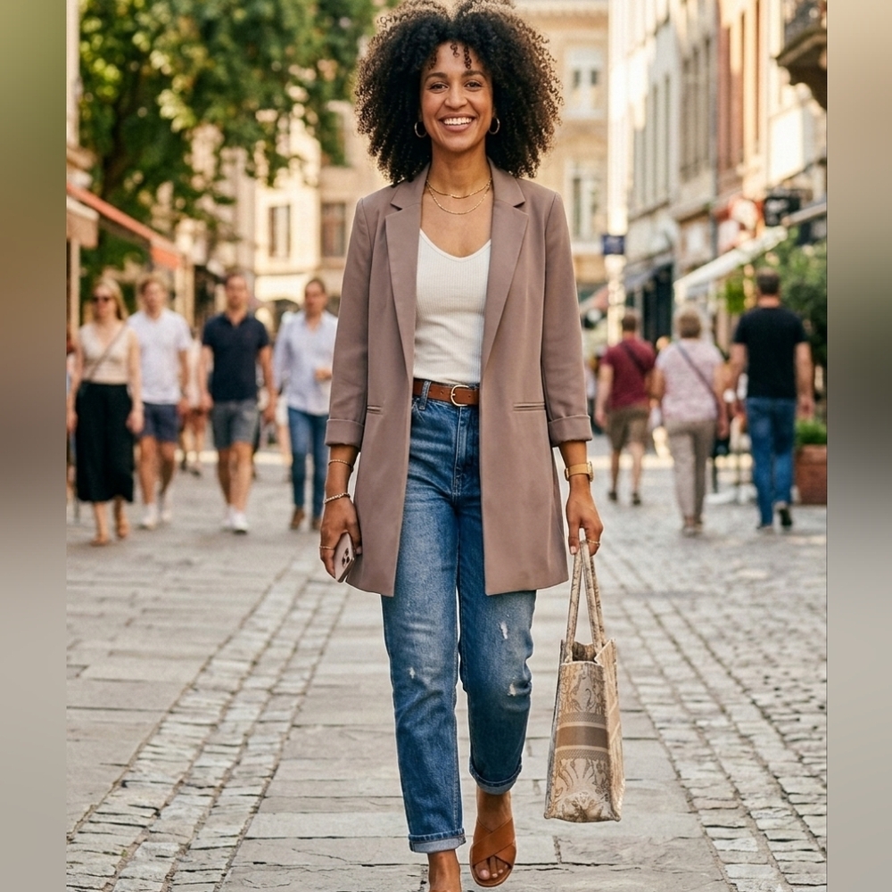 Women's Taupe Open-Front Blazer‎